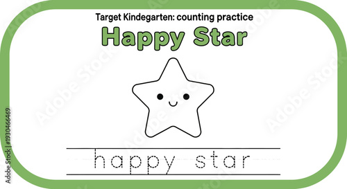Happy Star Counting Practice for Kindergarten - Cute Kawaii Star Character