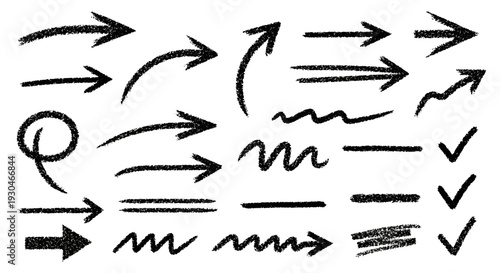 Collection of Hand-Drawn Arrows and Checkmarks, Vector Graphic Elements for Design and Presentation