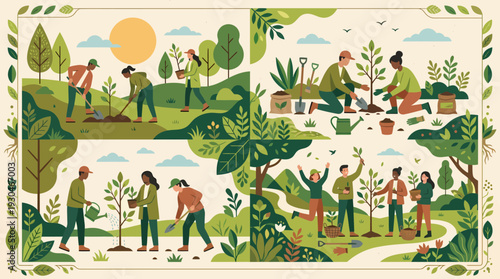 Community Tree Planting Event Volunteers Nurturing Nature and Celebrating Growth.