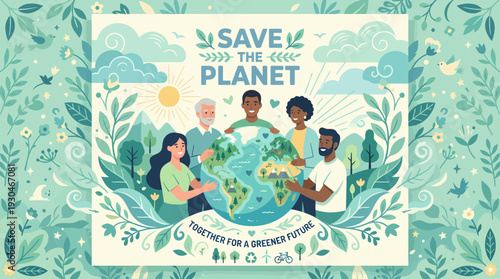 Diverse group united to save the planet promoting a greener future.