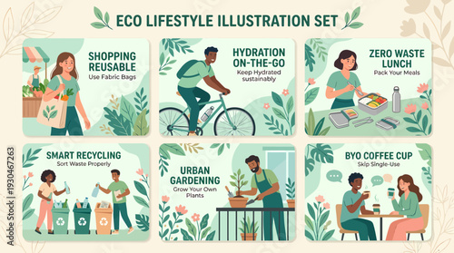 Eco Lifestyle Illustration Set Sustainable Living Concepts.