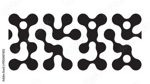Abstract black and white vector graphic illustration featuring a repeating pattern of interconnected shapes on a white background creating a modern design element.