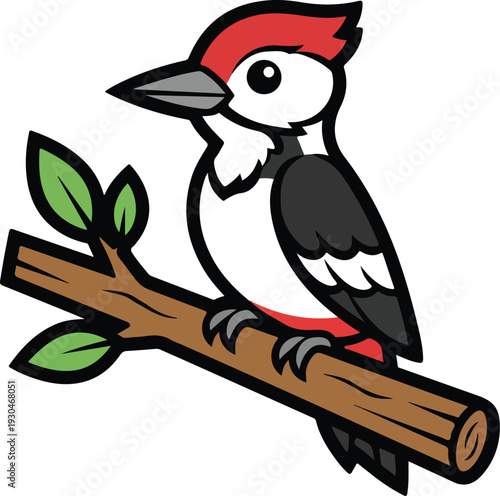 A colorful woodpecker perched on a branch in a stylized illustration Vector, illustration