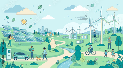 Sustainable Living and Renewable Energy in a Green Cityscape.