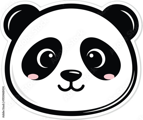A cute and simple black and white illustration of a panda's face Vector, illustration