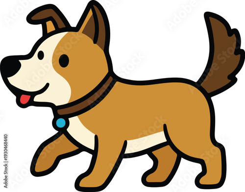 A playful cartoon dog running with a wagging tail and upright ears Vector, illustration