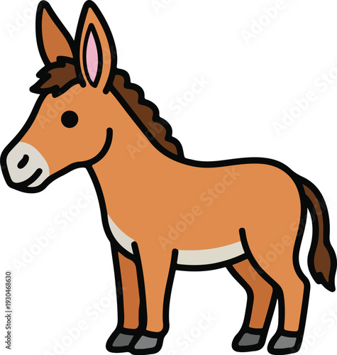 Cute cartoon depiction of a donkey with a friendly expression and playful stance Vector, illustration