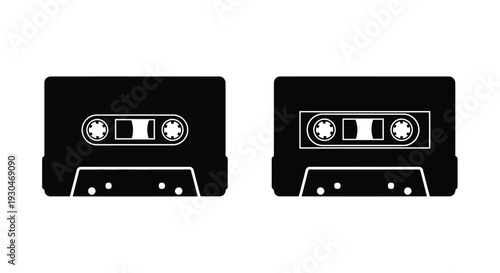 Two vintage cassette tapes displayed in a stark black silhouette