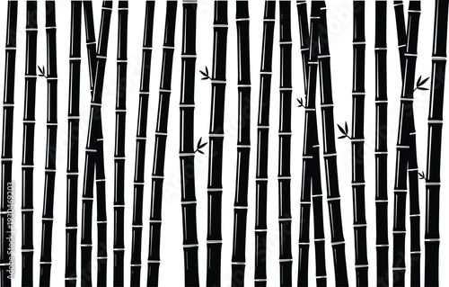 Black bamboo forest silhouette seamless pattern vector illustration oriental nature background with vertical stalks and leaves decorative design