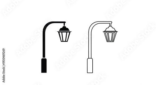 Two ornate street lamps one black and one white as a silhouette