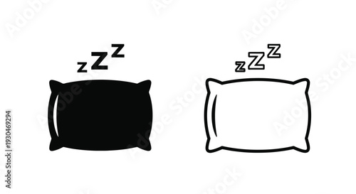 Two pillows depicting sleep one solid one outlined silhouette