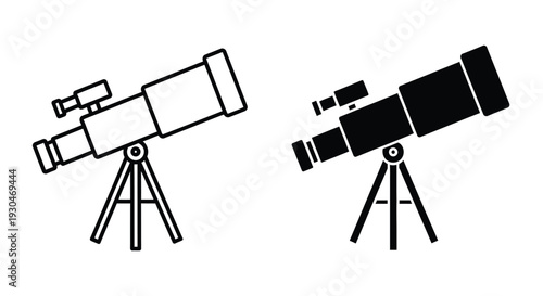 Two telescope illustrations with tripods presented in a dark silhouette