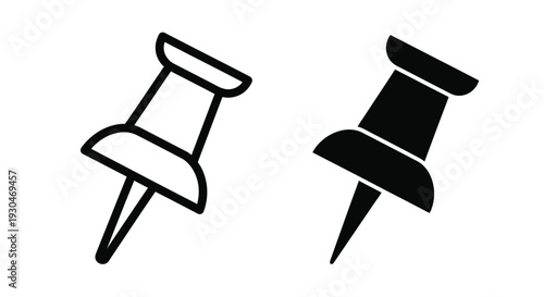 Two push pins one outlined and one solid in a simple silhouette