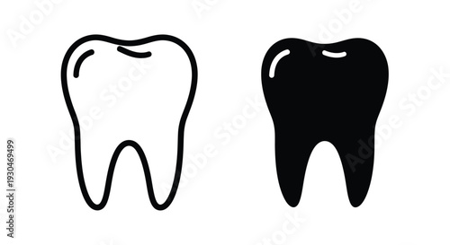 Two contrasting tooth shapes one white and one black silhouette