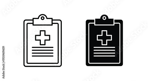Two medical clipboards with a plus sign a simple silhouette