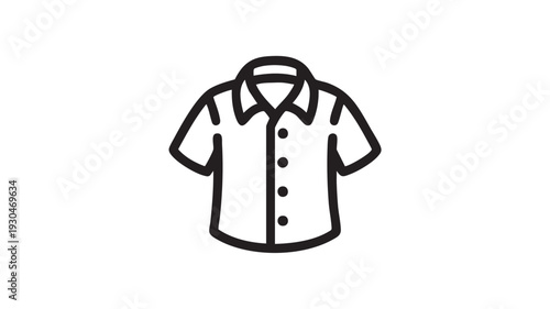 Simple black and white vector illustration of a short sleeved collared shirt with buttons down the front