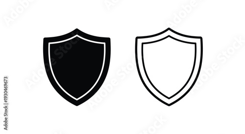 Two shield icons one filled and one outlined in stark contrast silhouette