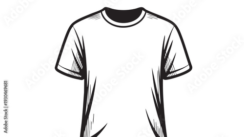 Blank white t-shirt vector graphic illustration with subtle shading and black outline perfect for design and apparel mockups