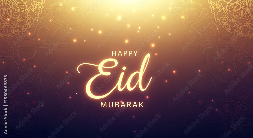 Naklejka premium Eid Mubarak greeting card with elegant gold design and festive lights