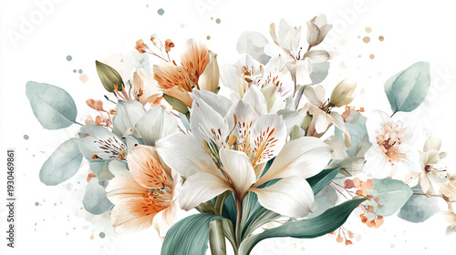 Wallpaper Mural watercolor botanical Lilly flowers texture template background.Elegant wedding invitation card background . Minimal hand painted Design for wedding or Valentine's Day Torontodigital.ca