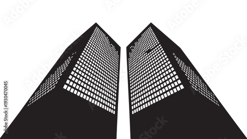 Modern skyscrapers vector graphic illustration featuring sleek office buildings with grid pattern design