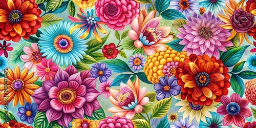 Abstract an embossed blooming bright flower motif arrangement all- over textile design illustration digital image printing factory