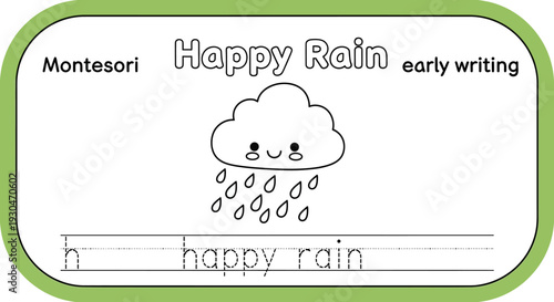 Montessori Happy Rain Early Writing Worksheet for Kids