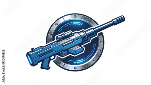 A black metal machine gun weapon and target object isolated on a white background for army equipment