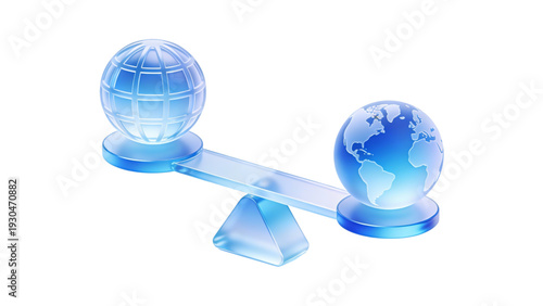A 3d glass earth globe icon on a white background representing a global business technology concept and international internet connection