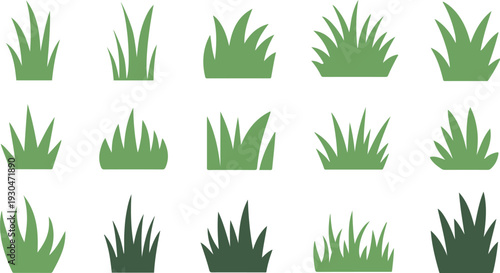 Collection of green grass tuft icons nature plant