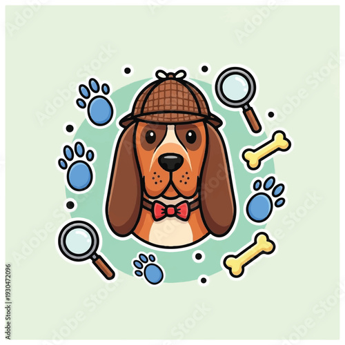 Cartoon Dog Detective with Magnifying Glass.
