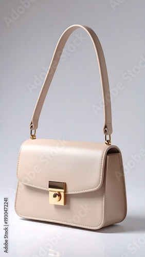 Light beige leather handbag with gold hardware