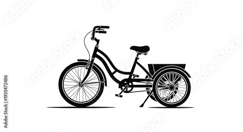 Simple black and white illustration of a vintage tricycle