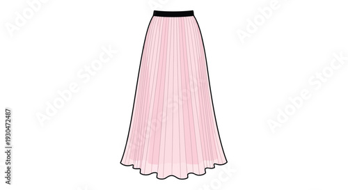 A pink pleated maxi skirt illustration on a white background