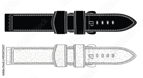 Black and white illustrations of a watch strap with textured details
