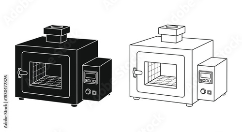 Two renderings of a laboratory incubator one filled and one outlined