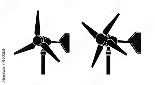 Two black wind turbines depicted in a simple graphic style