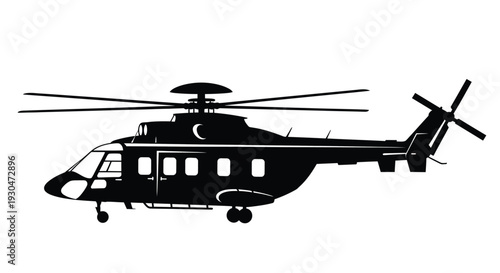 Black silhouette of a modern helicopter in a side view