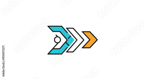 Abstract blue and orange overlapping arrows icon representing process flow and forward progression on isolated white background