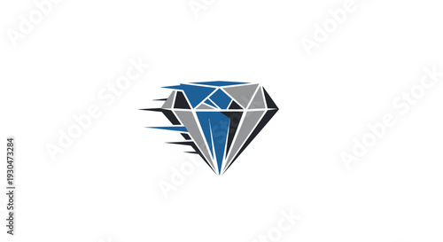 Dynamic speeding diamond icon representing fast luxury and high performance on isolated white background