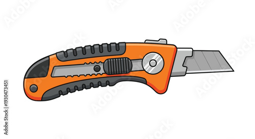 Cartoon illustration of an orange and black utility knife with a silver blade