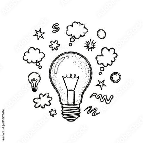 Hand Drawn Light Bulb Idea Concept.
