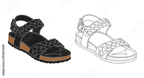 Two sandals presented a dark and a light version side by side