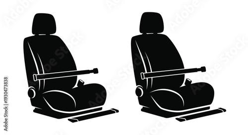 Two black car seats depicted in a minimalist graphic style