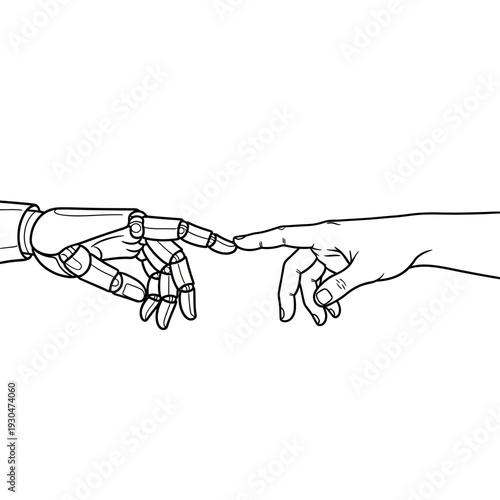 Robot Hand Touching Human Hand Illustration.