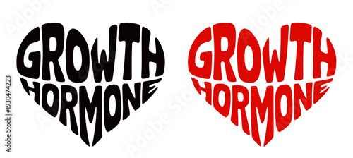 Heart-shaped sticker set featuring "GROWTH HORMONE" in colorful and black design for body hormones health