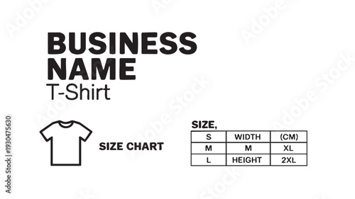 T-shirt size chart vector graphic illustration for business branding and clothing design purposes