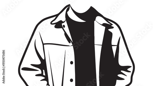 Simple black and white vector illustration of a shirt and jacket graphic design element