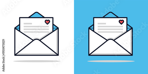 Digital love letter concept featuring an open envelope with a heartfelt message and a small red heart icon, symbolizing affection, connection, and online communication