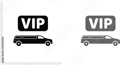 Simple black and white icons of a VIP limousine, symbolizing luxury transport, exclusive service, and celebrity status